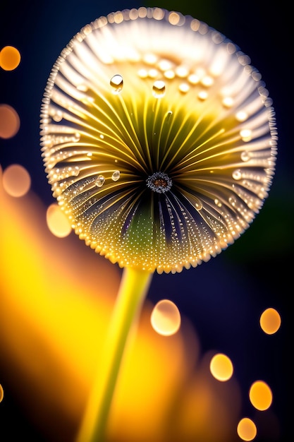 Macro nature Beautiful dew drops on dandelion seed macro Beautiful soft background