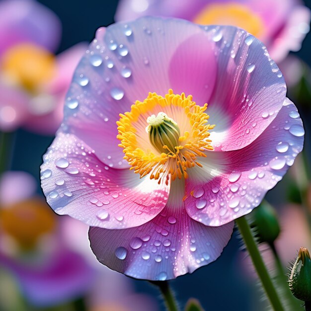 Фото Макро цветка мака с каплями воды на лепестках