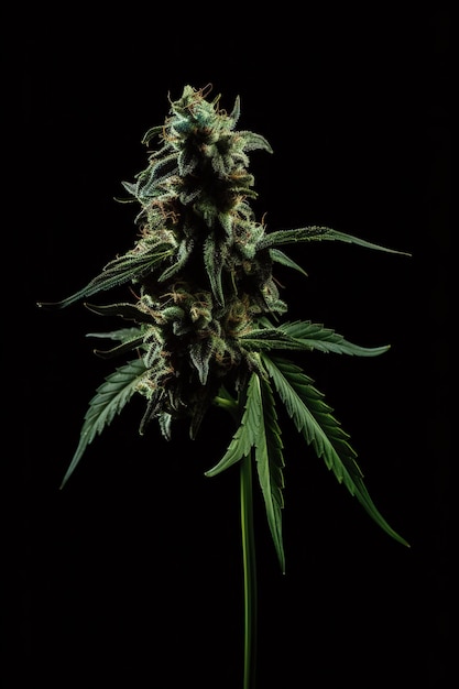 写真 黒い背景に大麻の芽のマクロ
