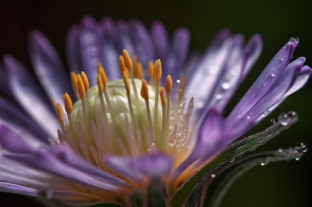 Macro-opname van een blauwe lentebloem op een donkere achtergrond AI gegenereerde inhoud