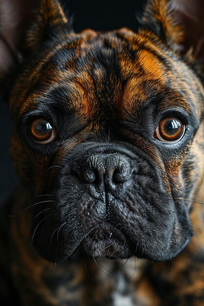 Macro opname van een bruine tijger Franse bulldog puppy