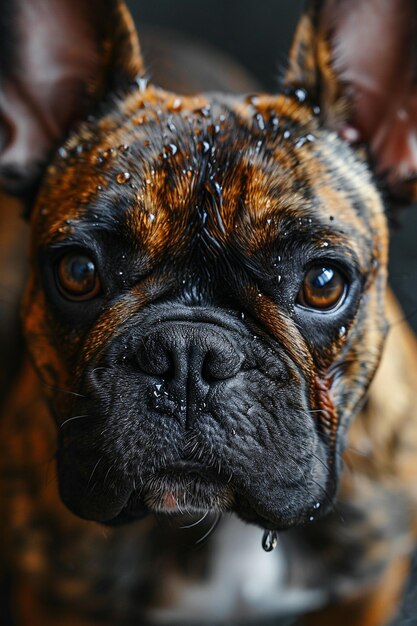 Macro opname van een bruine tijger Franse bulldog puppy