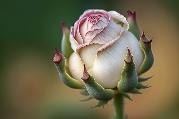 Macro-opname van Rosa chinensis Chinese roos Maandelijkse roos een witte en roze bloemenknop