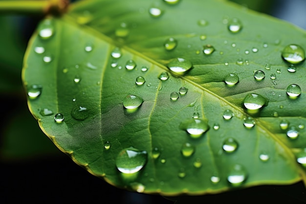 Macro-opname van waterdruppels op een blad