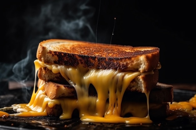 Macro-opnamen van smeltende kaas op tosti's Generatieve Ai