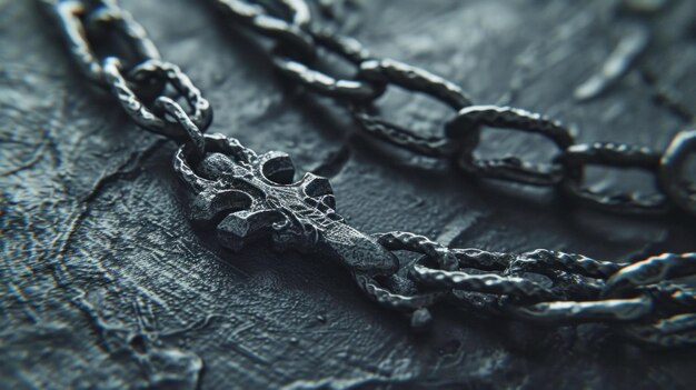 Photo macro of ornate chain on leather ai generated