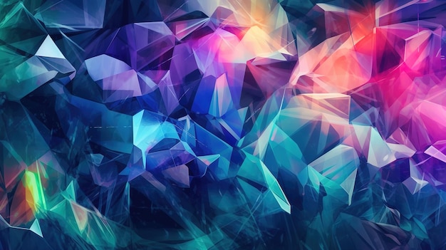 Macro panorama faceted gem wide panoramic polygonal wallpaper Bright color Generative Ai