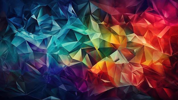 Macro panorama faceted gem wide panoramic polygonal wallpaper Bright color Generative Ai