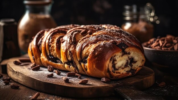 매크로 사진 Babka Sweet Bread On Stone Rustic Pub 우크라이나 요리 Generative AI