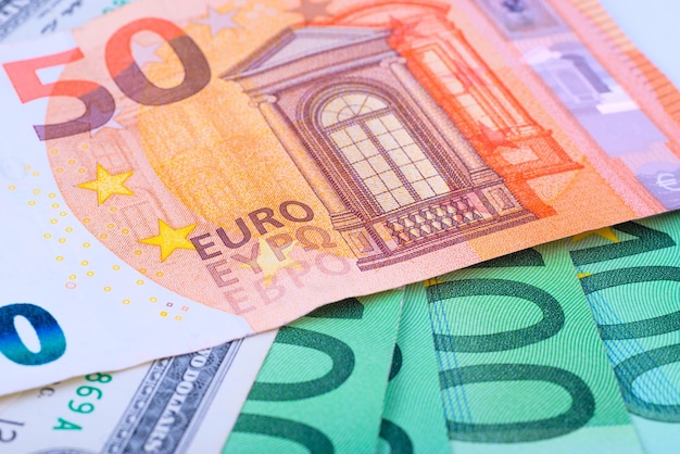 Macro photo-background of the European currency Euro.