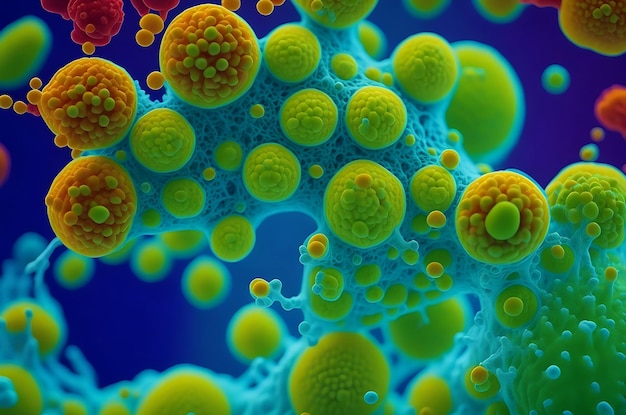 Macro photo of bacteria and virus cells Colorful abstract wallpaper