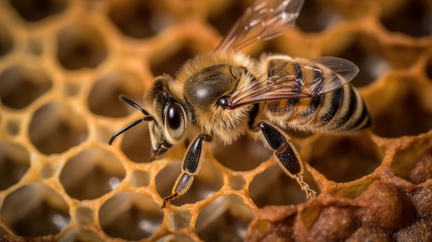 Macro photo of bee Illustration AI GenerativexA