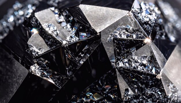 Macro photo of black diamond texture with crystal structure