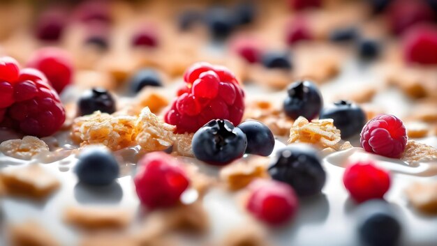 Macro photo of a cereal flakes milk