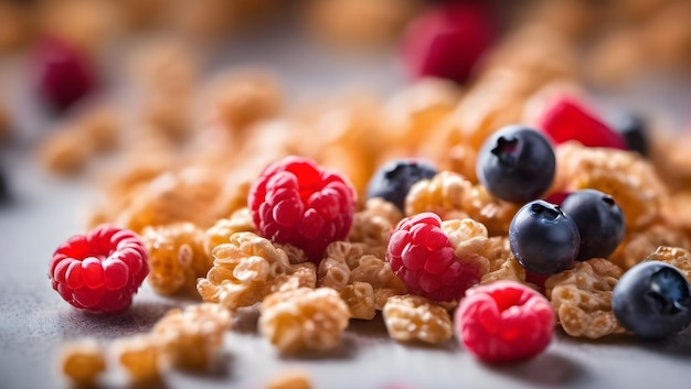 Macro photo of a cereal flakes milk