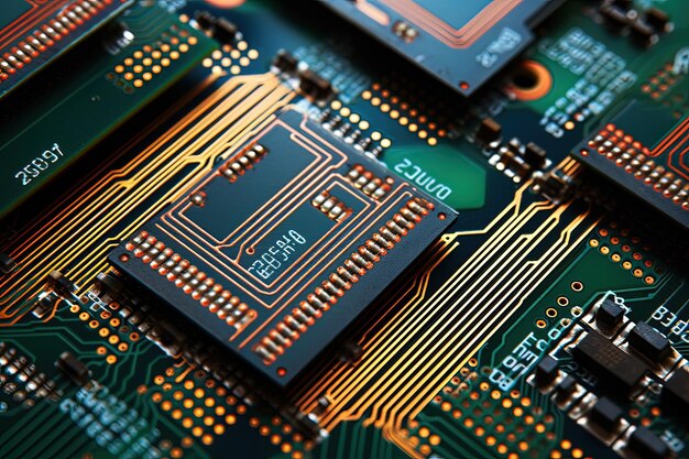 Foto foto macro di un chip di computer raccolta e archiviazione sicura dei dati