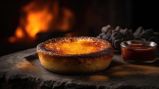 매크로 사진 Creme Brulee On Stone Rustic Pub Generative AI