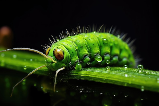 녹색 애벌레의 매크로 사진