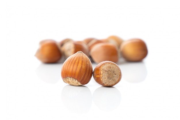 Macro photo Hazelnut nuts. Photo nature food Hazelnut nuts in shell