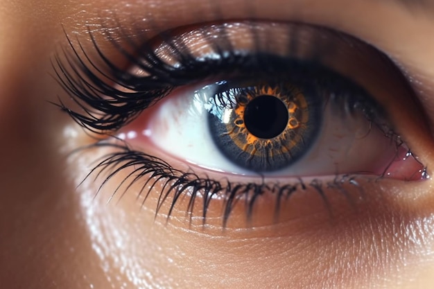 Macro photo of human eye looking closeup detail of green eye Health concept in visual center good