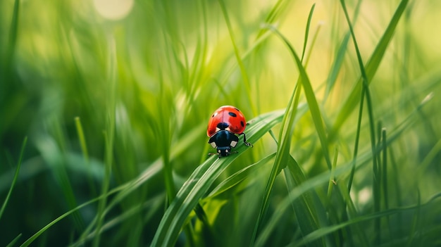 Macro photo of Ladybug in the green grass Generative Ai