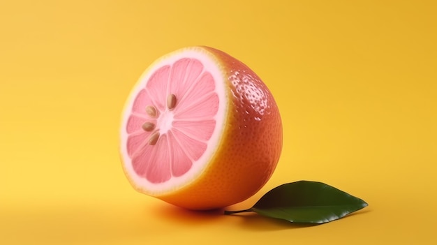 Macro photo of lemon fruit slice on yellow background generative ai