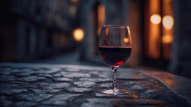 Macro Photo Merlot Wine On Stone Rustic Pub Generative AI