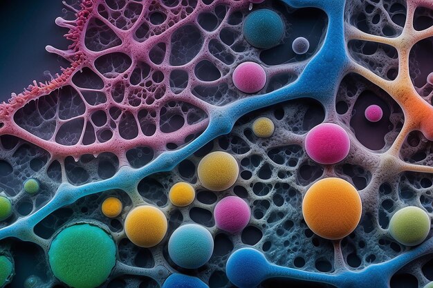 Foto una foto macro di una diapositiva al microscopio che mostra le intricate strutture molecolari di diversi coloranti e pigmenti che dimostrano l'ampia ricerca