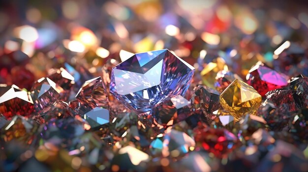 Macro photo of multicolored diamond crystals