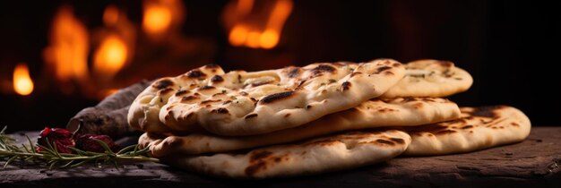 Photo macro photo naan bread on stone rustic pub