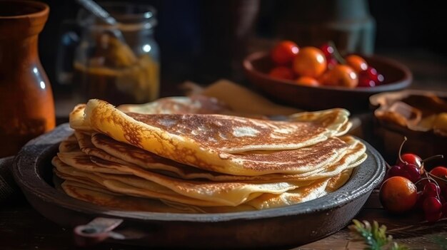 Macro Photo Nalysnyky Ukrainian Crepes On Stone Rustic Pub Ukrainian Dishes Generative AI