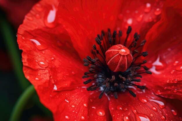 Macro photo of red poppy bud view from above