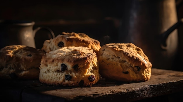 Macro Photo Scones On Stone Rustic Pub Generative AI