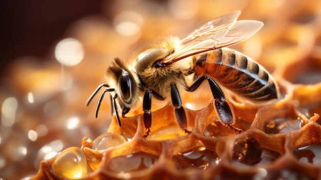 Macro photo of working bees on honeycombs beekeeping and honey production image