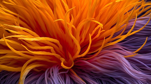 A macro photograph of delicate strands of saffron capturing their vibrant color and intricate patte