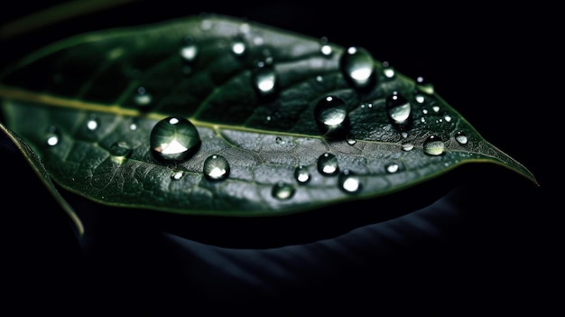 Macro Photograph of Dewdrop on Leaf