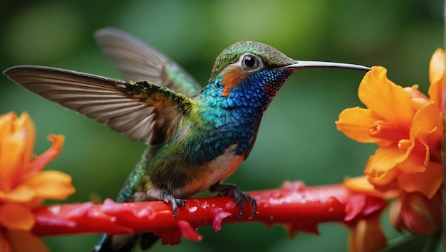 macro photograph hummingbird looking for food