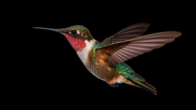 A macro photograph of a Ruby throated Hummingbird Generative Ai