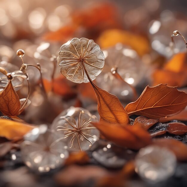 Foto fotografia macro foglie d'autunno nella rugiada