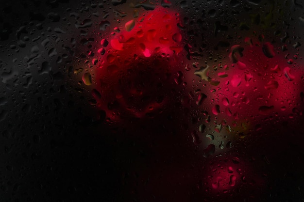 Macro photography of beautiful dark red rose flower through the glass with waterdrops background.Flower background for Valentine's day.