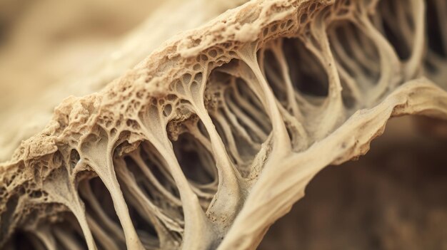 Foto macrofotografia che cattura gli strati di consistenza di un cappuccio di fungo e dell'osso del fianco