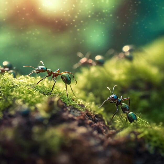 macro photography of a colony of ants carrying food back to their underground nest