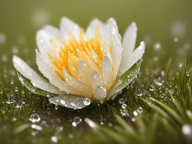 Macro photography of a flower in rain