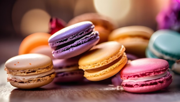 Macro photography macarons light bokeh