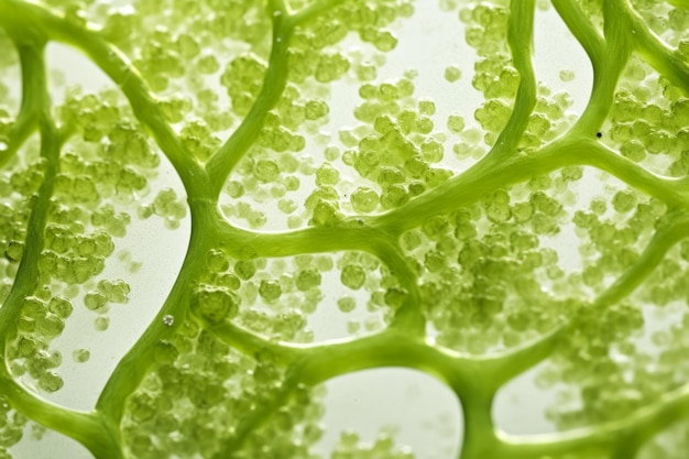 Макрофотография микроскопических структур водорослей, изолированных на белом фоне