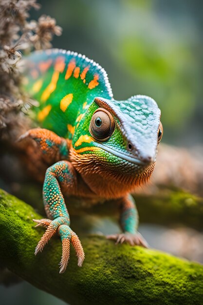 macro photography multicolored chameleon