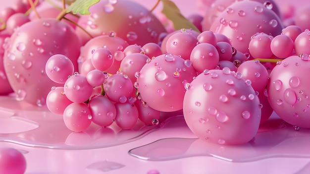 写真 水滴のピンクのブドウのマクロ写真 画像は非常に詳細で 超現実的でほぼ異星人の感じがあります