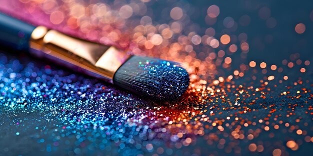 Photo macro photography of a paintbrush covered in sparkling glitter particles concept macro photography paintbrush glitter particles sparkling closeup shot