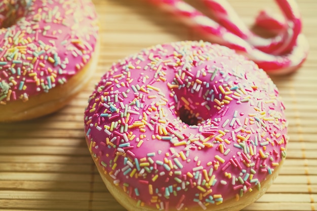 핑크 도넛의 매크로 사진