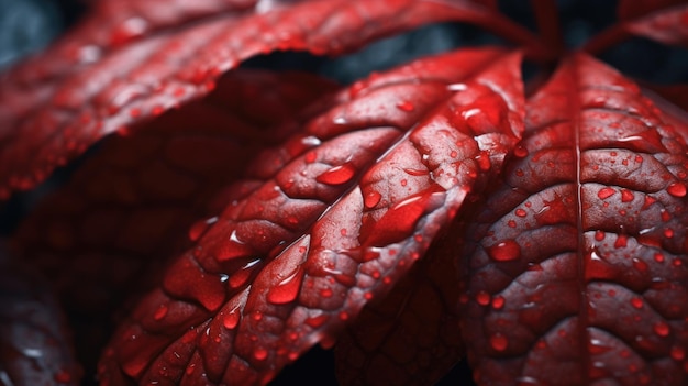 Macro photography of red leaves Generative AI image weber